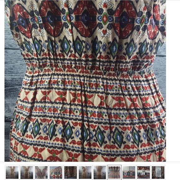 Ya Los Angeles Dress Full Zippered Down Front Ruched Back Cap Sleeve Batik - Picture 8 of 11